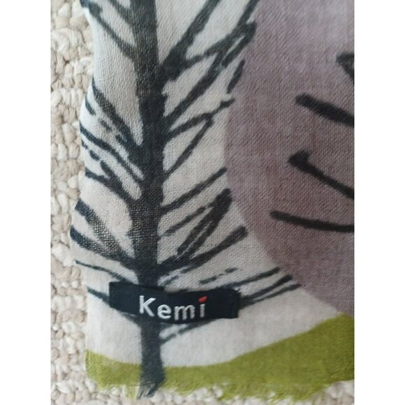 Anthropologie Kemi shawl Print 100 Per Cent wool Scarf 28x72" wrap Olive yellow - Picture 5 of 5